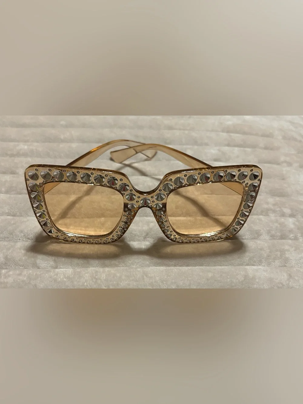 Embellished Amber Square Sunglasses with Crystal Accents